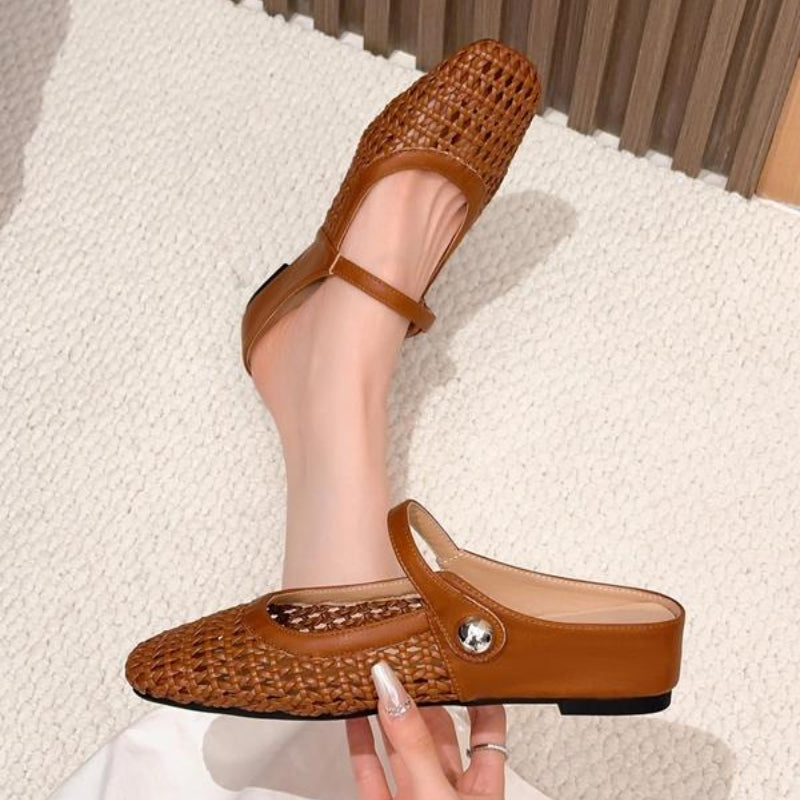 Woven Flat Slip-On Mary Jane Mules