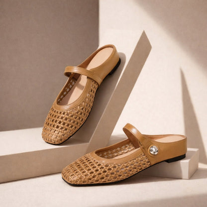Woven Flat Slip-On Mary Jane Mules