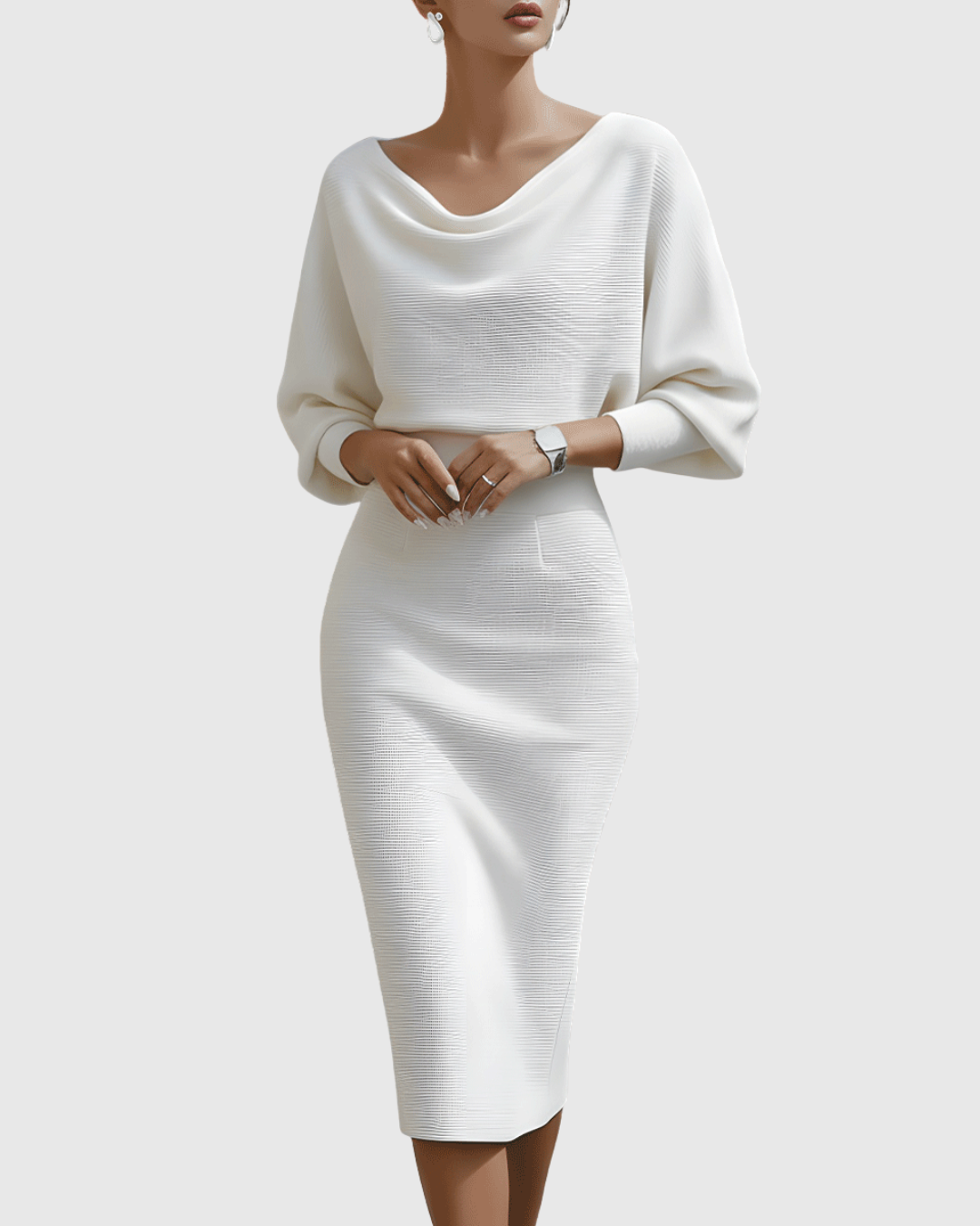Ismeria Draped Batwing Midi Dress