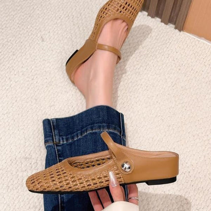 Woven Flat Slip-On Mary Jane Mules