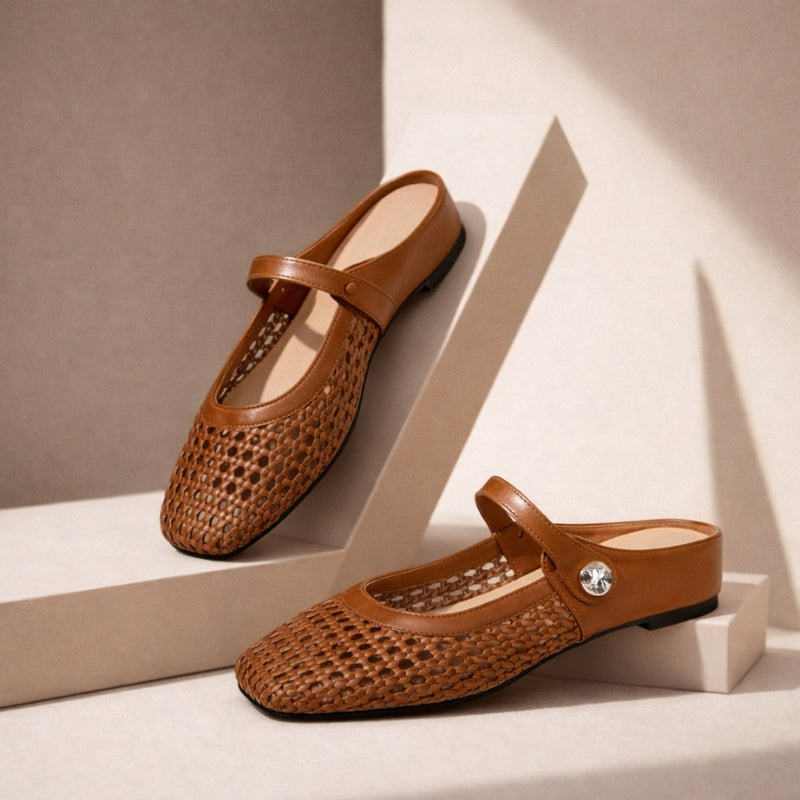 Woven Flat Slip-On Mary Jane Mules