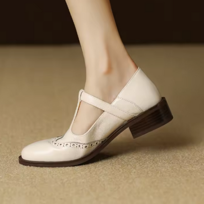 Leather T-Strap Low Block Heel Mary Janes