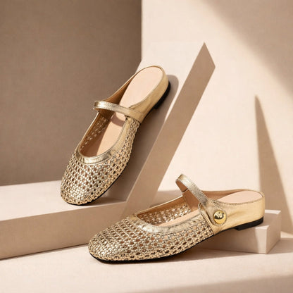 Woven Flat Slip-On Mary Jane Mules