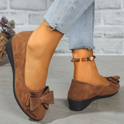 Suede Bow Detail Wedge Ballet Flats