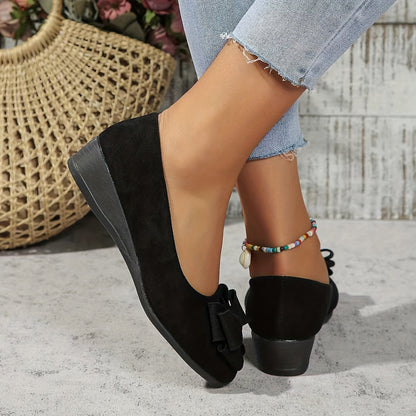Suede Bow Detail Wedge Ballet Flats