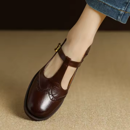Leather T-Strap Low Block Heel Mary Janes