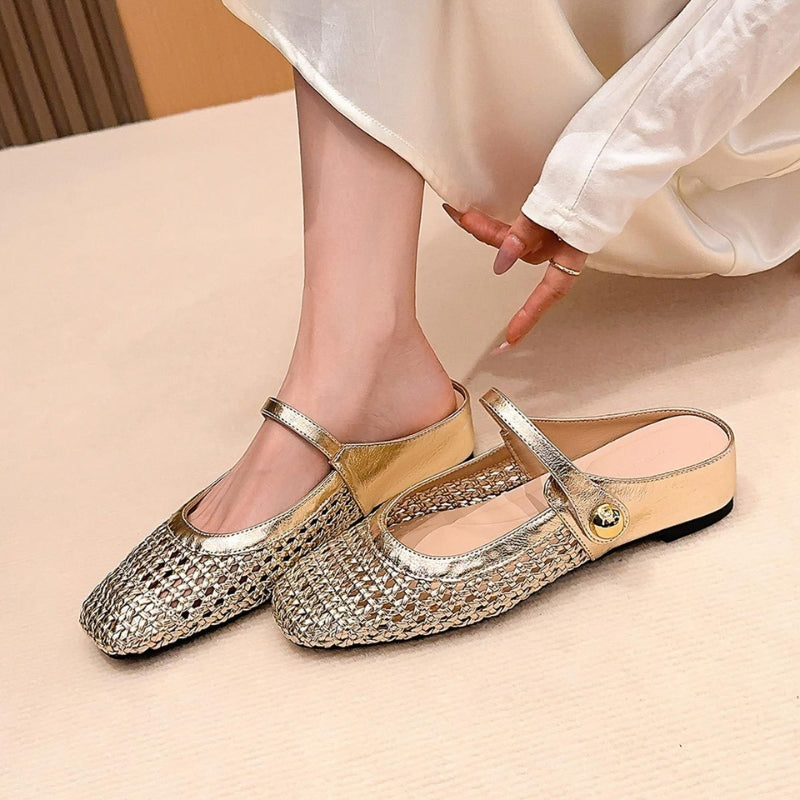 Woven Flat Slip-On Mary Jane Mules