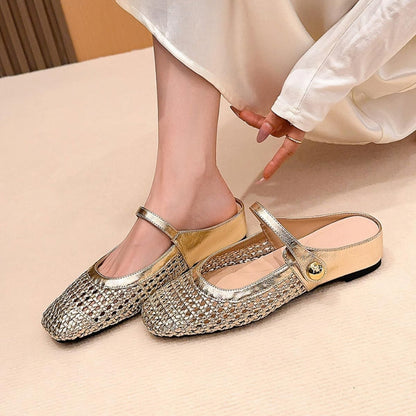Woven Flat Slip-On Mary Jane Mules