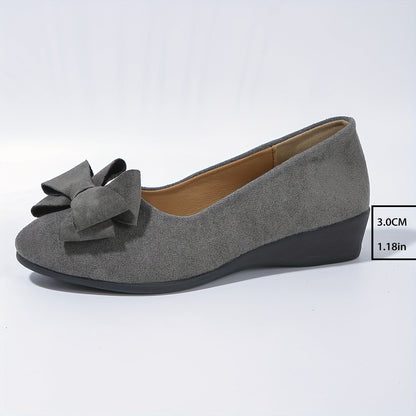 Suede Bow Detail Wedge Ballet Flats