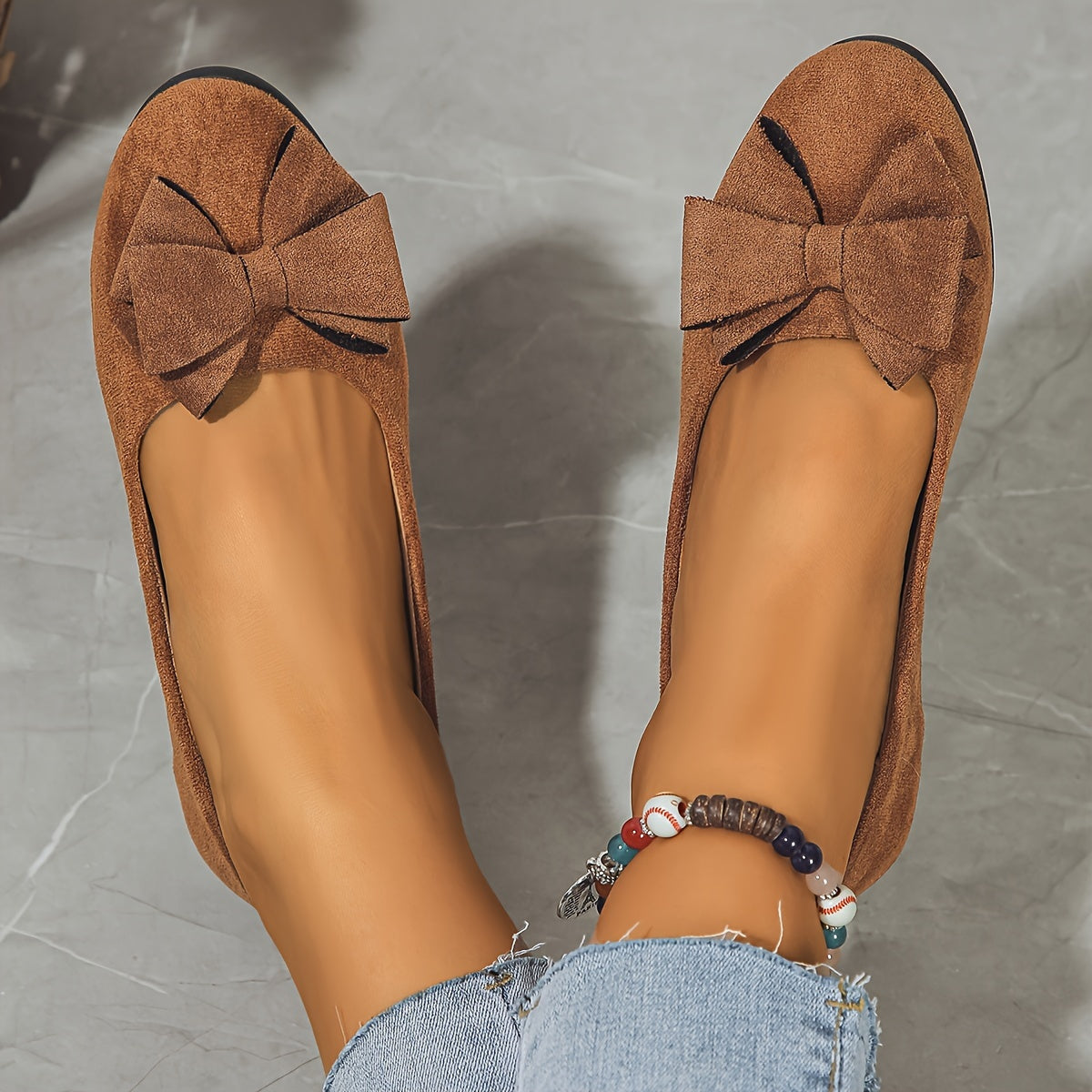 Suede Bow Detail Wedge Ballet Flats