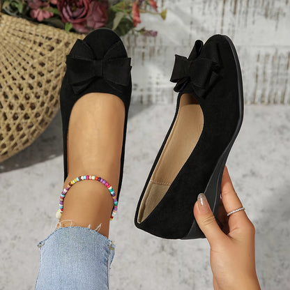 Suede Bow Detail Wedge Ballet Flats