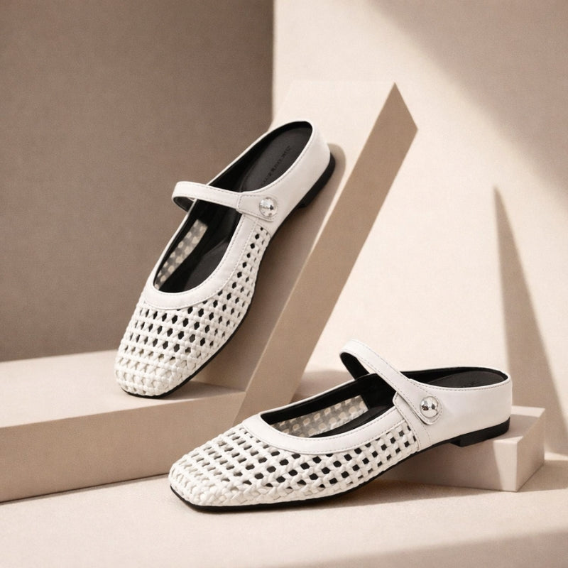 Woven Flat Slip-On Mary Jane Mules