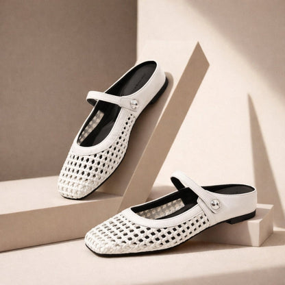 Woven Flat Slip-On Mary Jane Mules