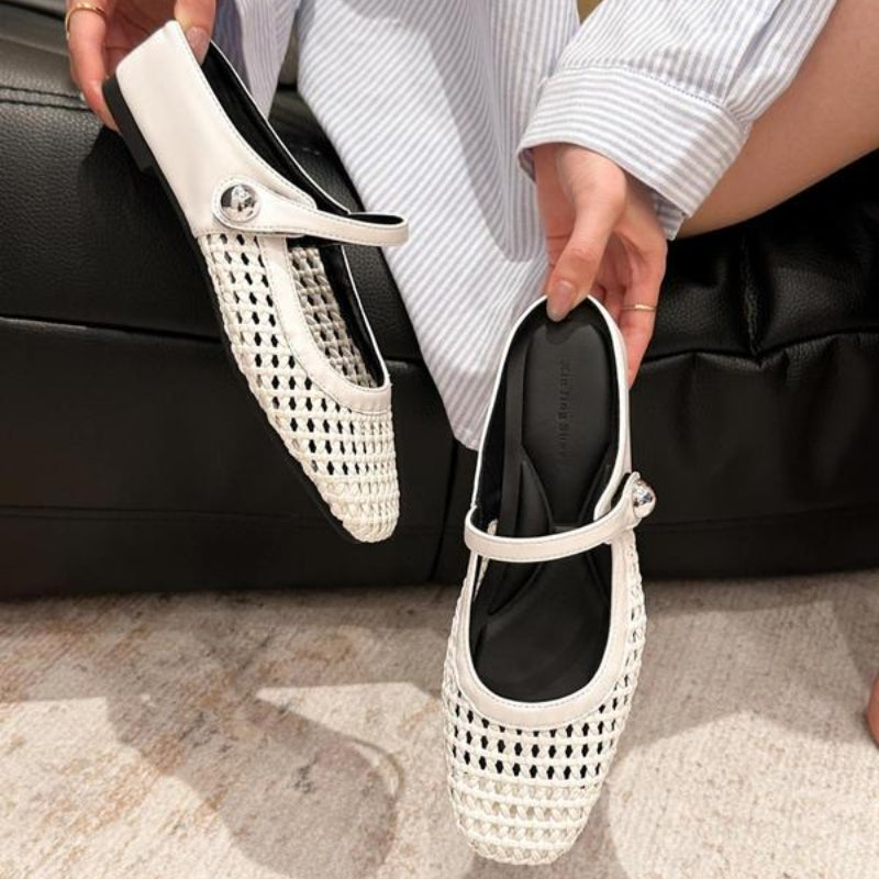 Woven Flat Slip-On Mary Jane Mules