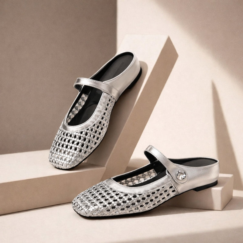 Woven Flat Slip-On Mary Jane Mules