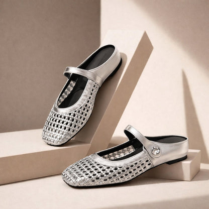Woven Flat Slip-On Mary Jane Mules