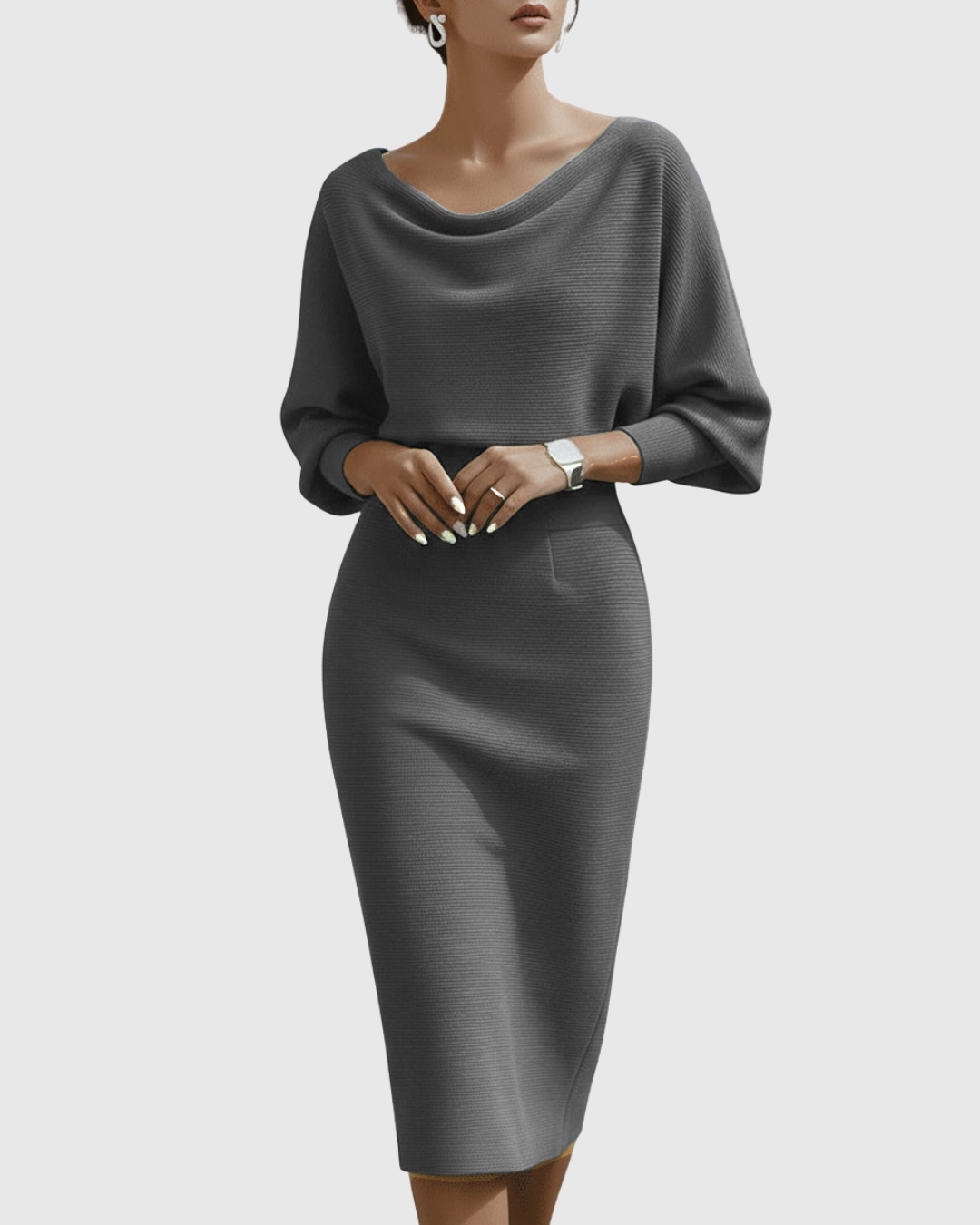 Ismeria Draped Batwing Midi Dress