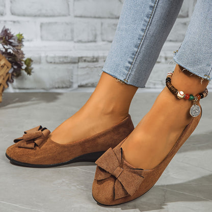 Suede Bow Detail Wedge Ballet Flats