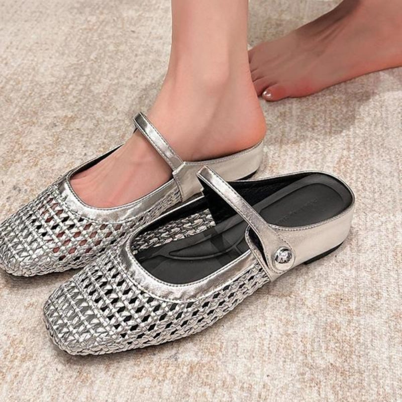 Woven Flat Slip-On Mary Jane Mules