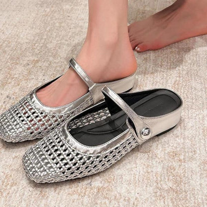 Woven Flat Slip-On Mary Jane Mules