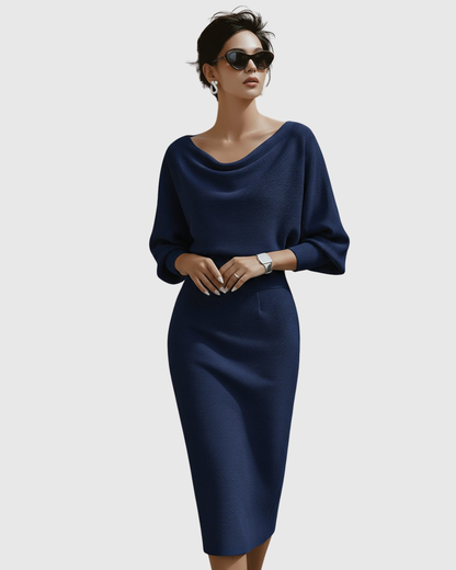 Ismeria Draped Batwing Midi Dress