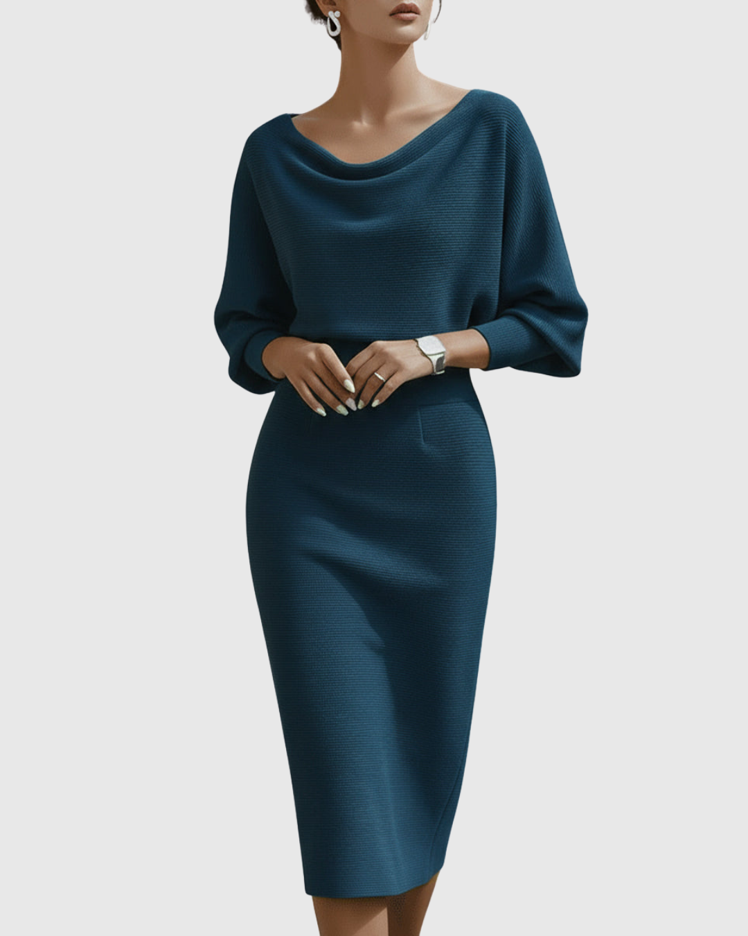 Ismeria Draped Batwing Midi Dress