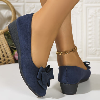 Suede Bow Detail Wedge Ballet Flats