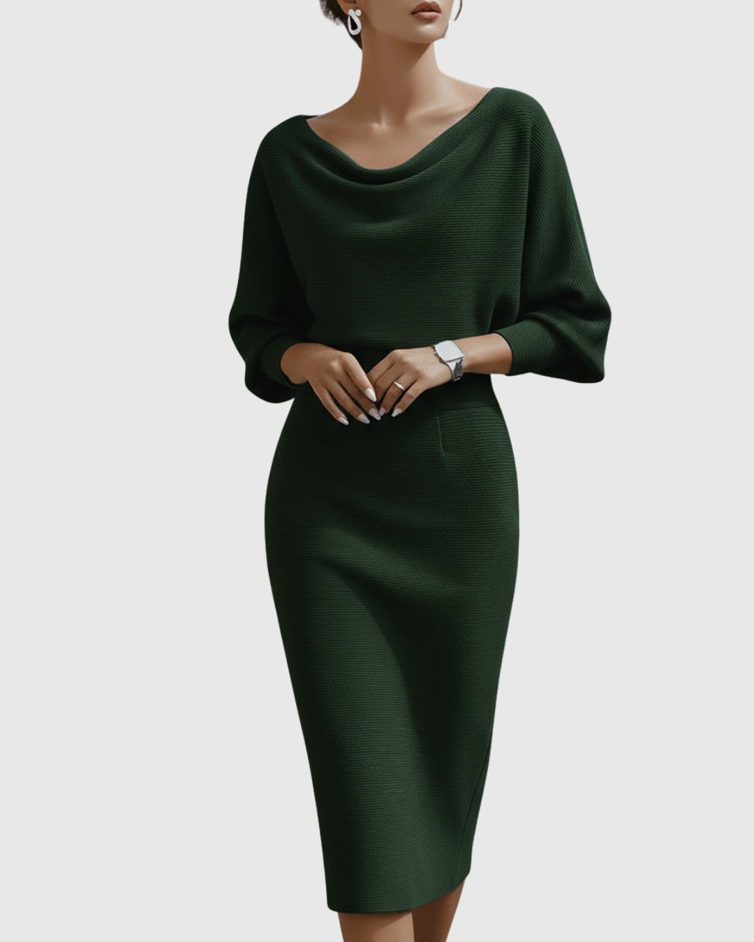 Ismeria Draped Batwing Midi Dress