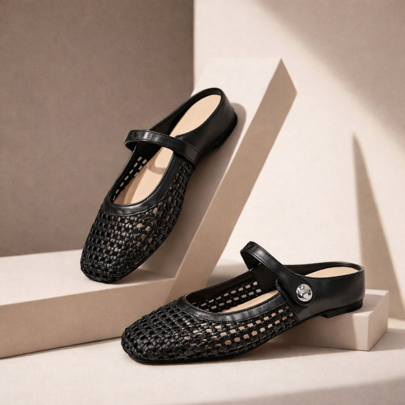 Woven Flat Slip-On Mary Jane Mules