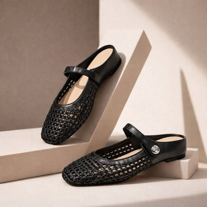 Woven Flat Slip-On Mary Jane Mules