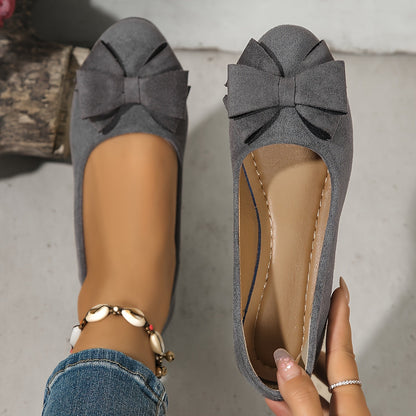 Suede Bow Detail Wedge Ballet Flats