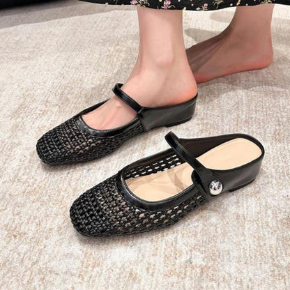 Woven Flat Slip-On Mary Jane Mules