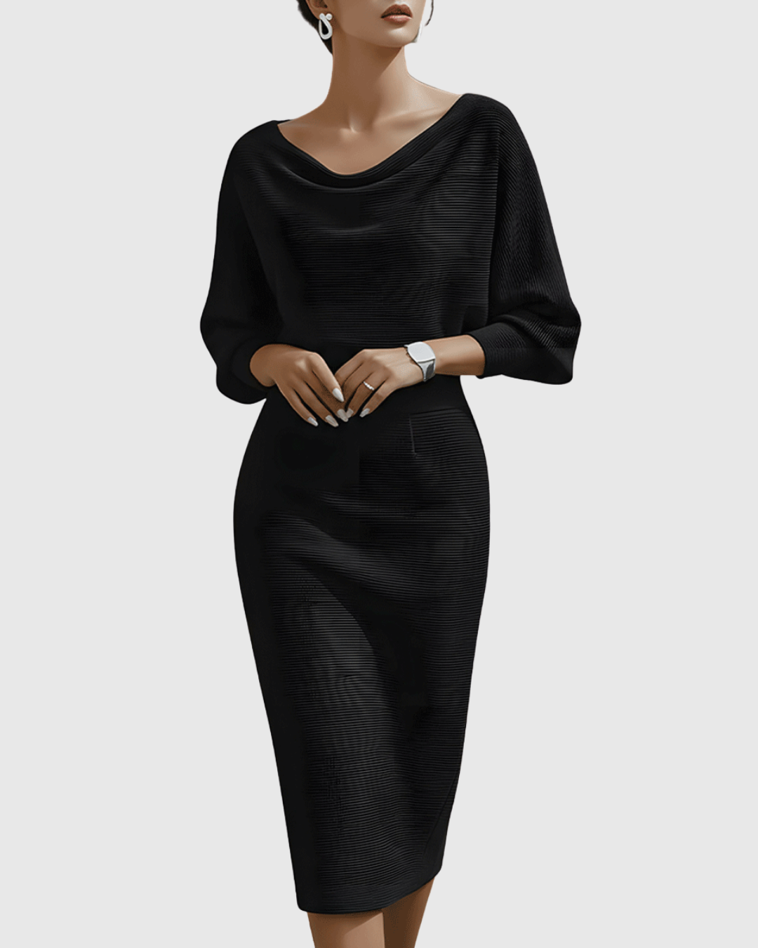Ismeria Draped Batwing Midi Dress