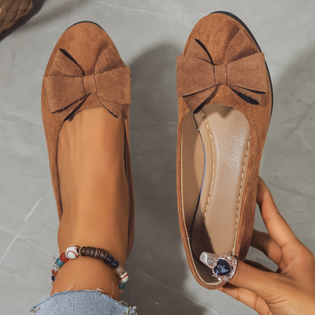 Suede Bow Detail Wedge Ballet Flats