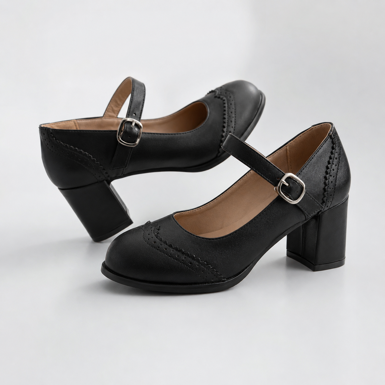 Brogue Block Heel Mary Jane Shoes