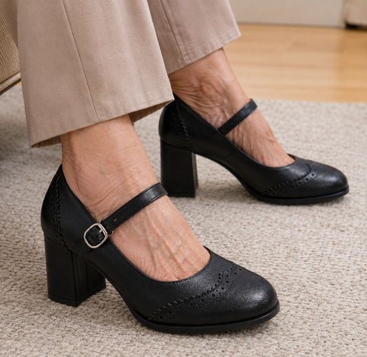 Brogue Block Heel Mary Jane Shoes