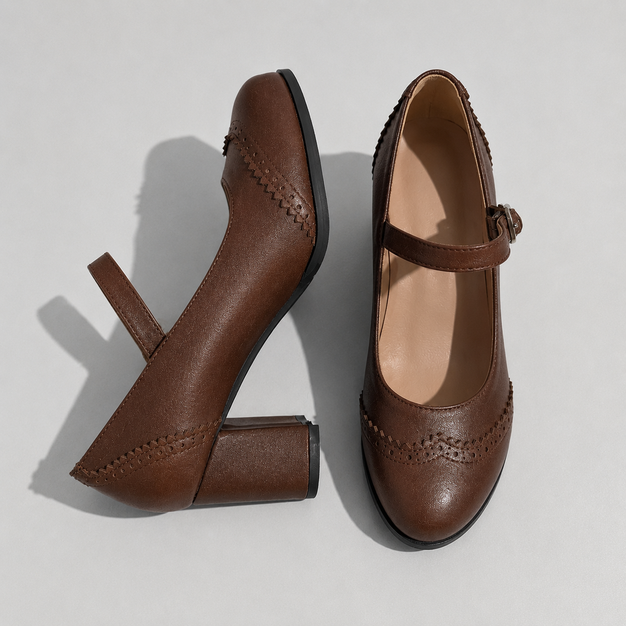 Brogue Block Heel Mary Jane Shoes