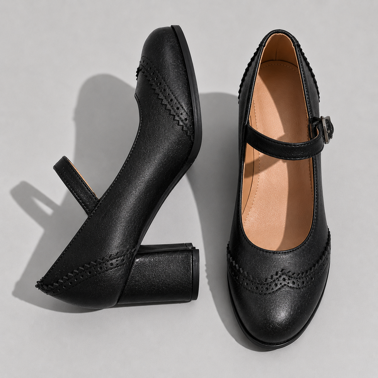 Brogue Block Heel Mary Jane Shoes