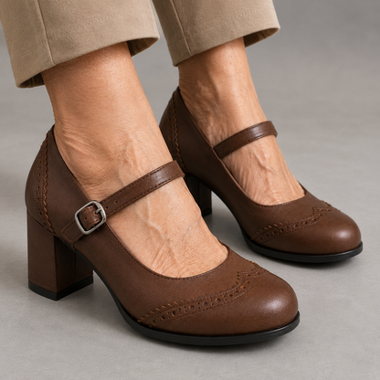 Brogue Block Heel Mary Jane Shoes