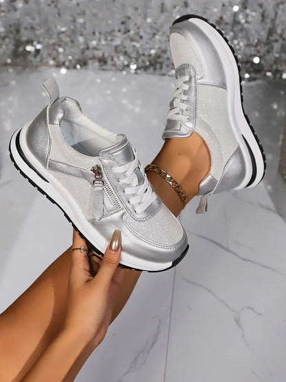Sienna Metallic Lace-Up Platform Sneakers