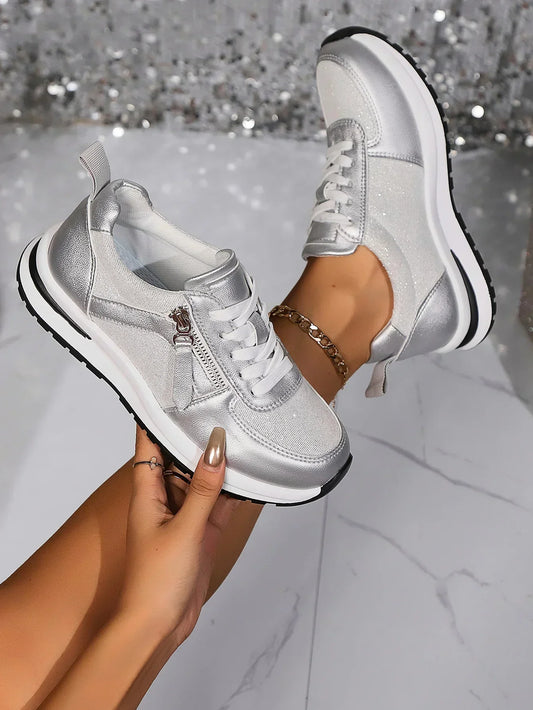 Sienna Metallic Lace-Up Platform Sneakers