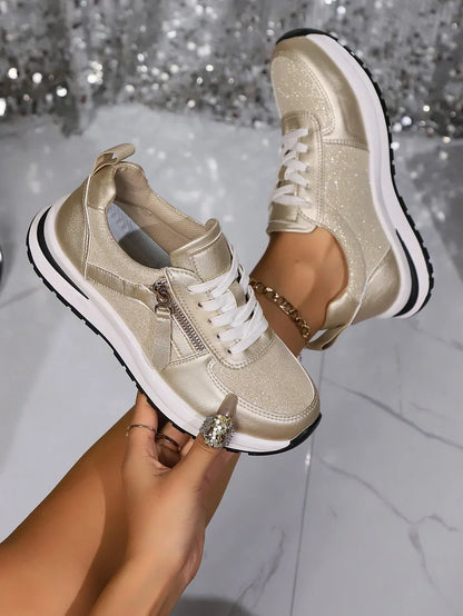 Sienna Metallic Lace-Up Platform Sneakers