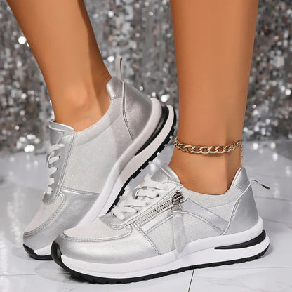 Sienna Metallic Lace-Up Platform Sneakers