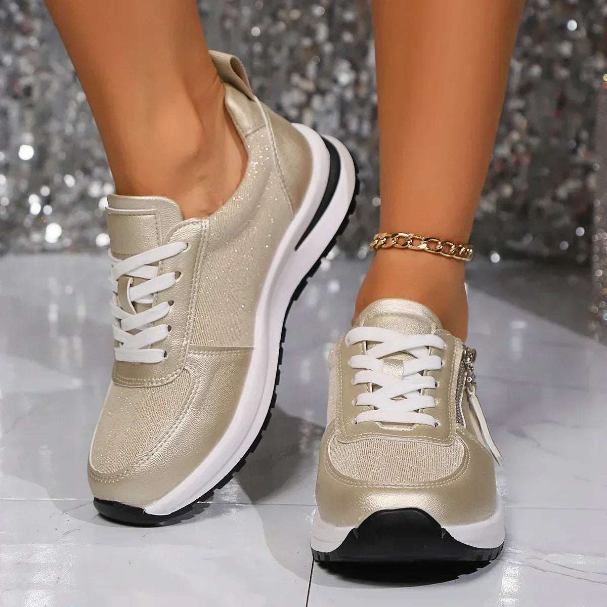 Sienna Metallic Lace-Up Platform Sneakers