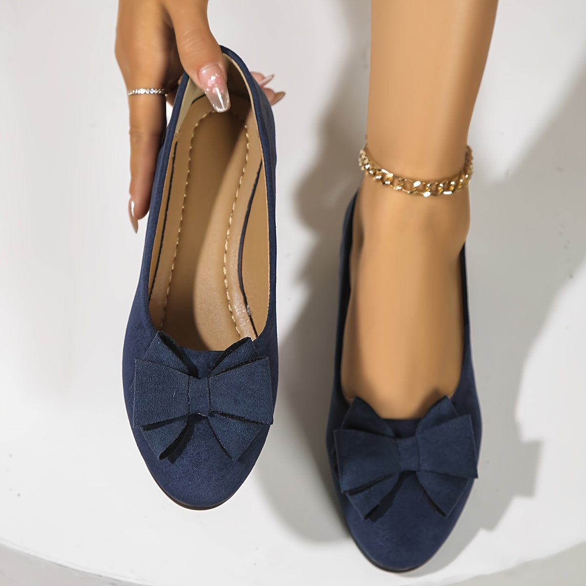 Suede Bow Detail Wedge Ballet Flats