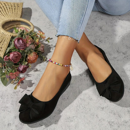 Suede Bow Detail Wedge Ballet Flats