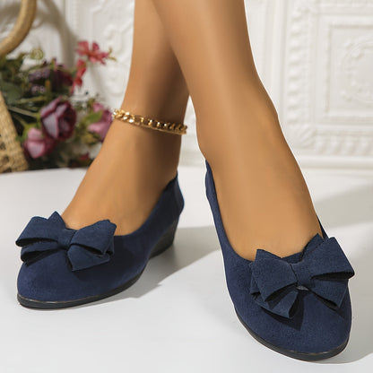 Suede Bow Detail Wedge Ballet Flats