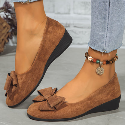 Suede Bow Detail Wedge Ballet Flats