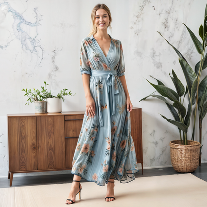 Liora Floral Chiffon Wrap Dress