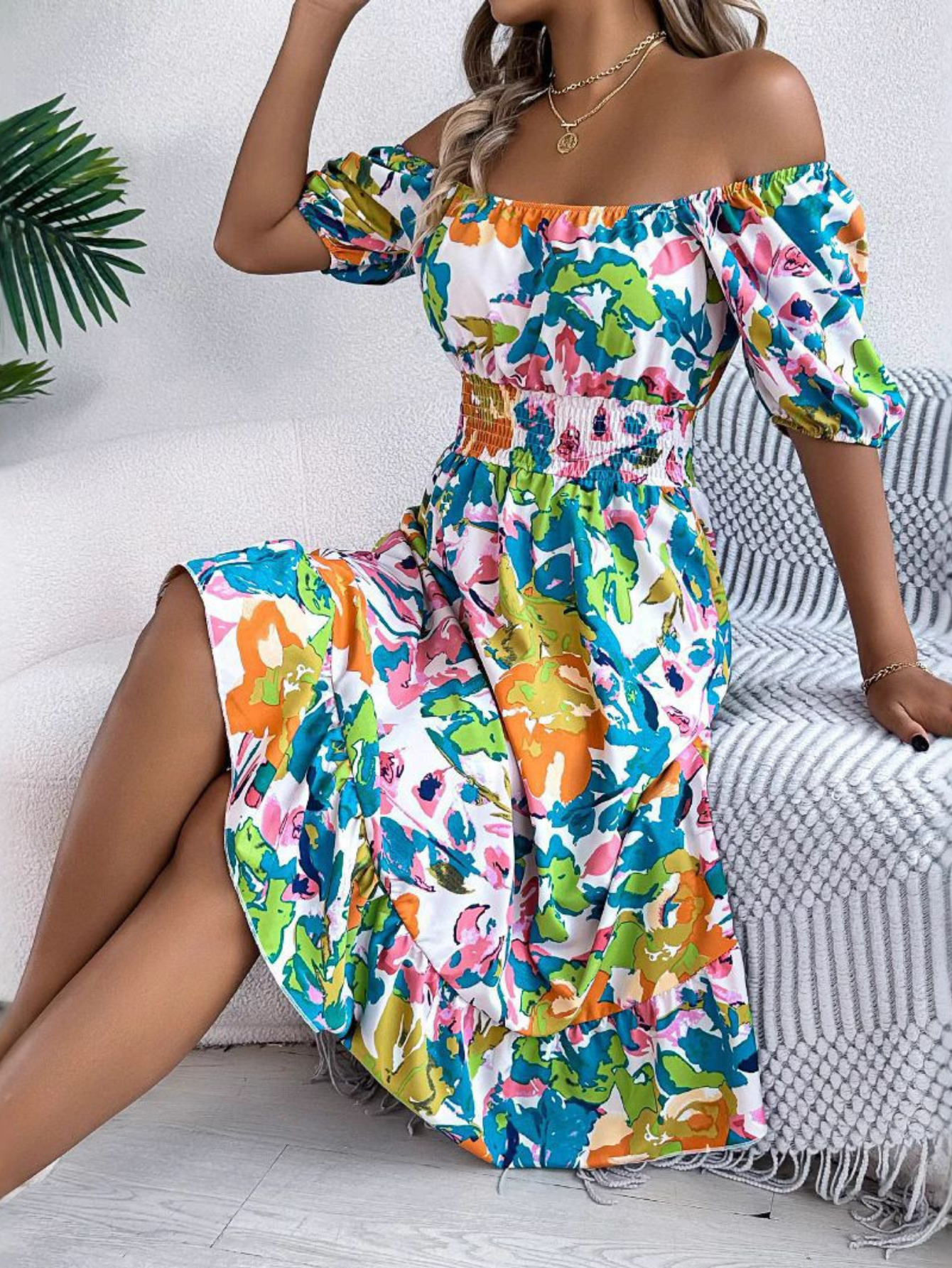 Floral Off-Shoulder Midi Dress